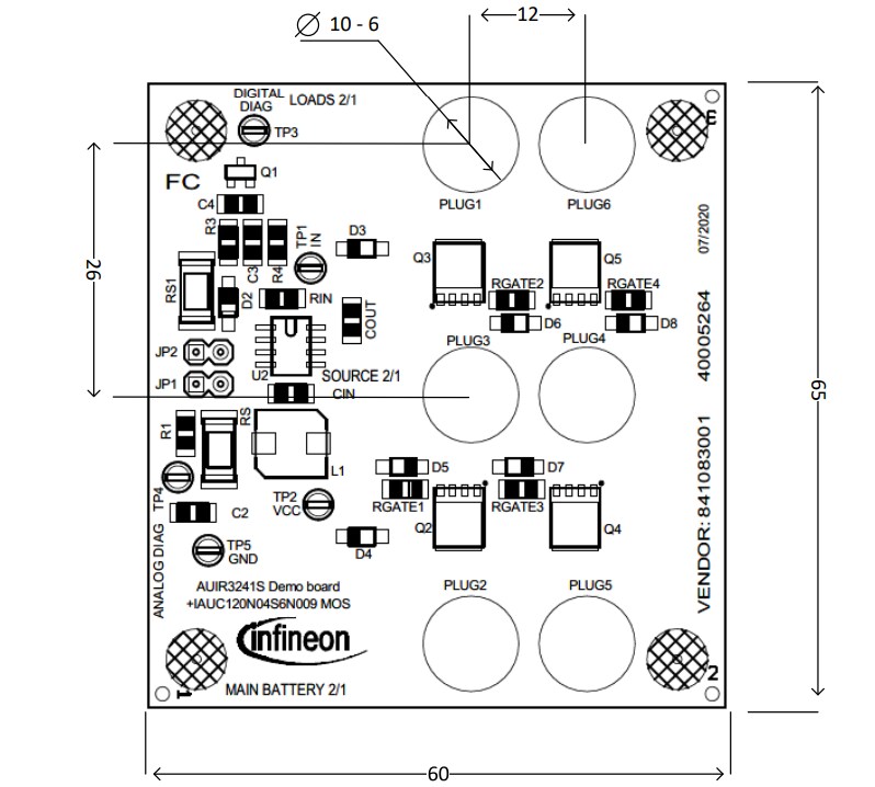 Mechanical Drawing - Infineon Technologies AUIR3242S 12V Back to Back Board